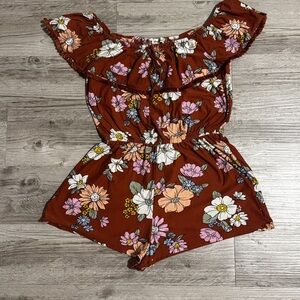 Derek Heart Rust Floral Off-Shoulder Romper